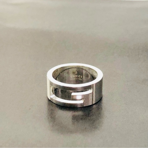 Gucci G cut Logo 925 Stamp Sterling Silver Unisex Ring Size 10 US 5 - Picture 3 of 7